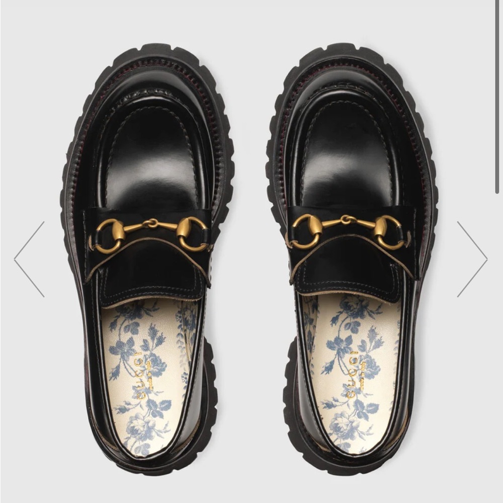 Gucci leather lug sole horsebit loafer